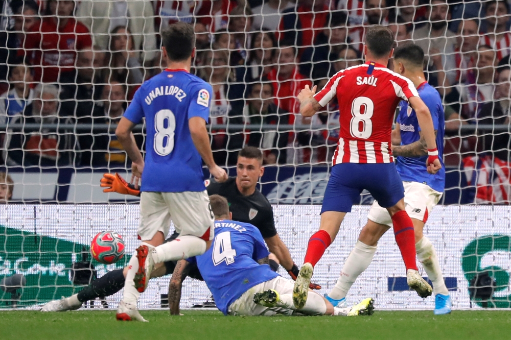 Atletico Madrid's Alvaro Morata scores their second goal against Athletic Bilbao at Wanda Metropolitano, Madrid, Spain, on Saturday. — Reuters