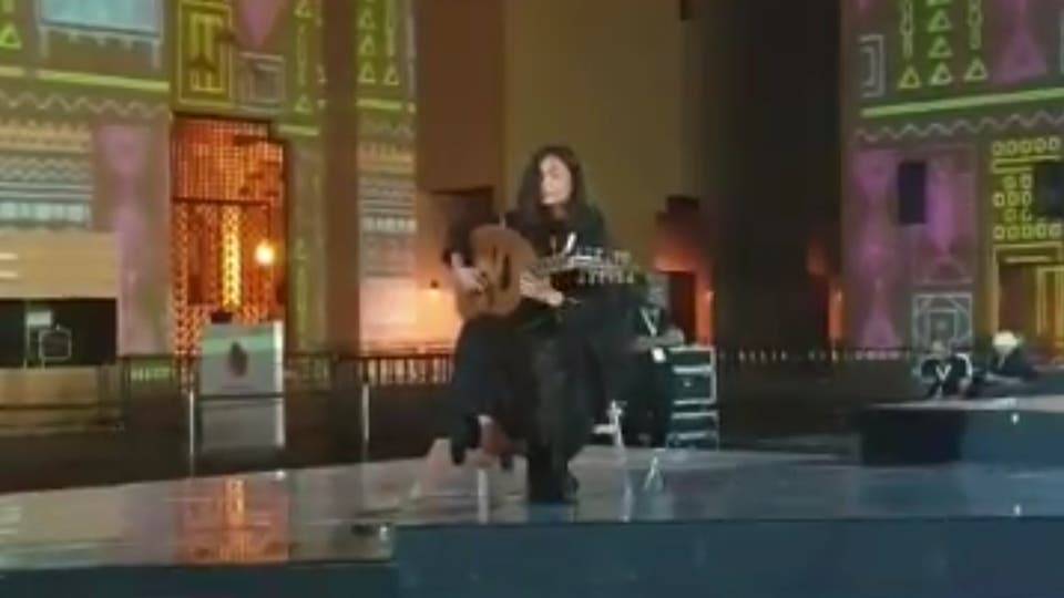 Ghala Al-Dousary plays Saudi national anthem on her oud. — Courtesy photo