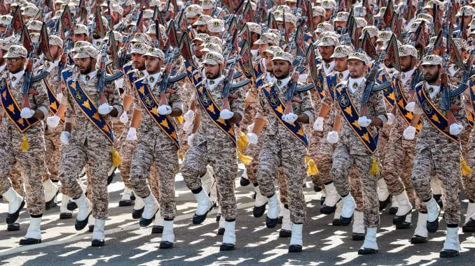 Members of Iran’s Revolutionary Guards Corps (IRGC) march during the annual military parade In Iran’s southwestern city of Ahvaz in this file photo. — AFP
