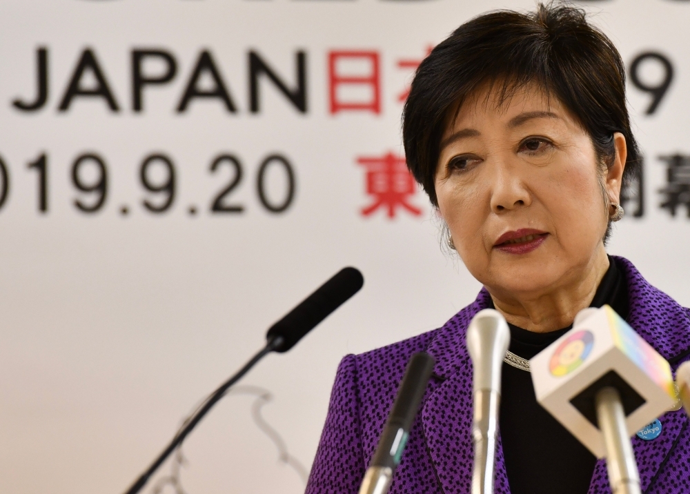 Tokyo Governor Yuriko Koike speaks during a regular press conference following a Tokyo 2020 four-party meeting with representatives from the IOC, the Tokyo2020 organizing committee, and the governments of Japan and metropolitan Tokyo, at her office in Tokyo on Friday. — AFP