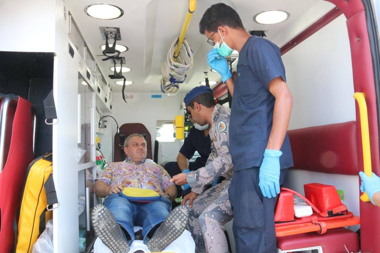 An Ukrainian sailor gets first aid after his evacuation from a ship in the Red Sea. — Courtesy photo