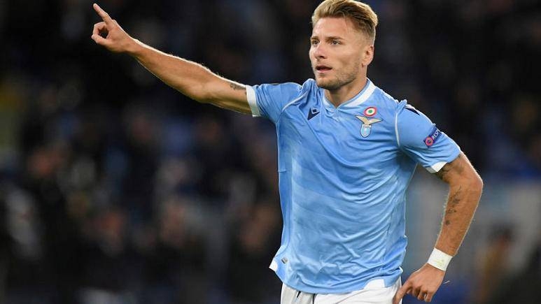 Lazio's Ciro Immobile celebrates scoring their second goal against Stade Rennes at Stadio Olimpico, Rome, Italy, on Sunday. — Reuters
