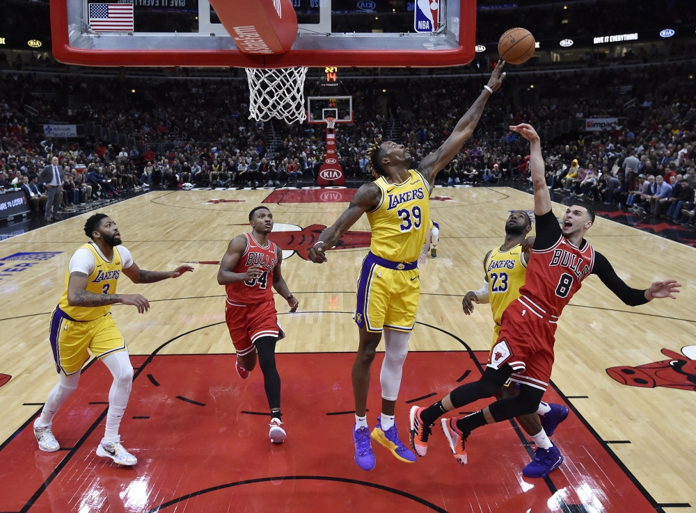 Los Angeles Lakers forward LeBron James (23) shoots a layup in the first half against Chicago Bulls forward Luke Kornet (2) at United Center, Chicago, IL, USA on Tuesday. — Reuters