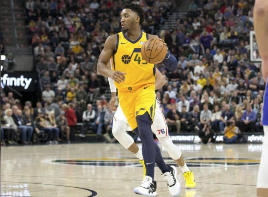 Utah Jazz guard Donovan Mitchell (45) dribbles the ball during the first quarter against the Philadelphia 76ers at Vivint Smart Home Arena. — Reuters