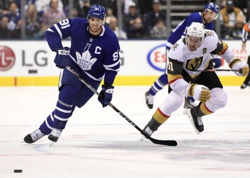 
Toronto Maple Leafs forward John Tavares (91) battles for the puck with Las Vegas Golden Knights forward Mark Stone (61) in the second period at Scotiabank Arena. — Reuters