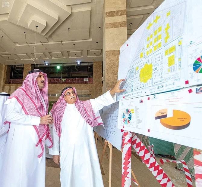 Madinah Emir Prince Faisal Bin Salman gets briefed on the progress in the King Faisal Specialist Hospital and Research Center project. — SPA