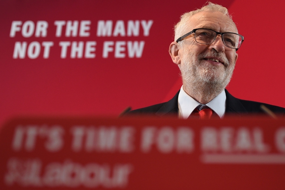 Britain's main opposition Labour Party leader Jeremy Corbyn takes part in a general election campaign event in Blackpool, northwest England, on Tuesday. — AFP