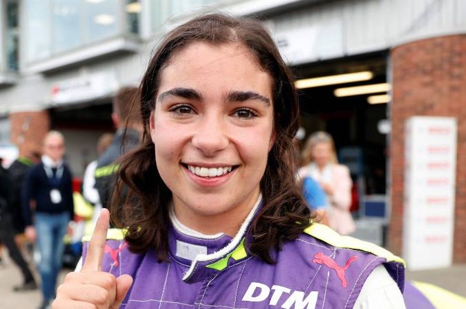 Jamie Chadwick of Great Britain celebrates winning the W Series championship at Brands Hatch, West Kingsdown, Britain on Aug. 11, 2019. — Reuters