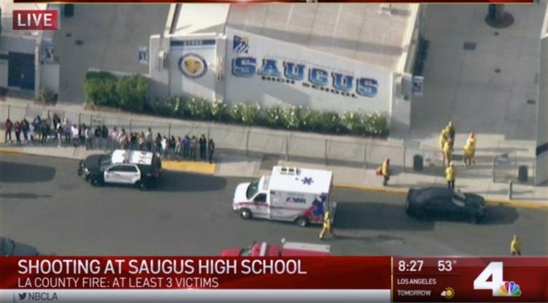 A video grab of the unfolding scenes following  a shooting at a high school north of Los Angeles, with 
