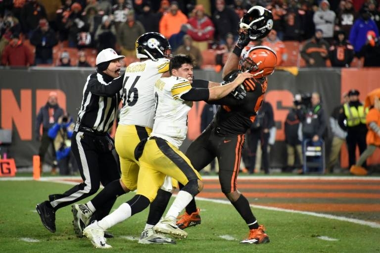 Cleveland Browns player Myles Garrett has been suspended for the rest of the season after striking Mason Rudolph with the Pittsburgh quarterback's helmet. — AFP