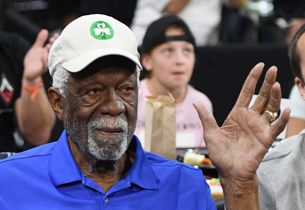 In this file photo taken on July 20, 2019, basketball Hall of Fame member Bill Russell waves as he is introduced at a game between the Minnesota Lynx and the Las Vegas Aces at the Mandalay Bay Events Center in Las Vegas, Nevada.  Bill Russell accepted his Basketball Hall of Fame ring on Friday after refusing it in 1975, the 11-time NBA champion saying other black players deserved to be enshrined before him. — AFP