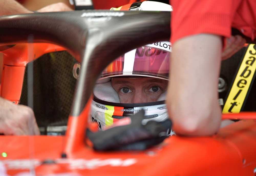 German F1 driver Sebastian Vettel powers his Ferrari at the Interlagos racetrack in Sao Paulo, Brazil, on Friday, during the first free practice for the Brazilian Formula One GP, to take place on November 17. — AFP