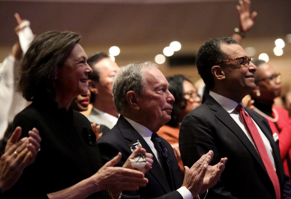  Michael Bloomberg speaks at the Christian Cultural Center on Sunday in the Brooklyn borough of New York City. -AFP