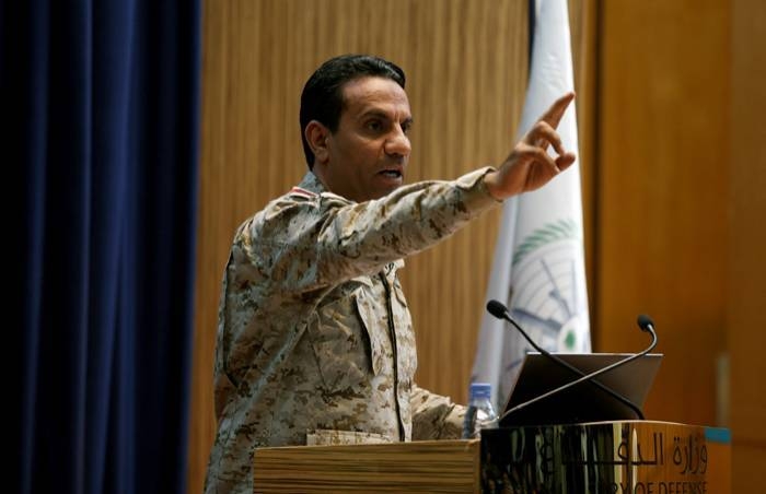 Col. Turki Al-Maliki, spokesman of the Coalition for supporting legitimacy in Yemen, addresses a press conference.