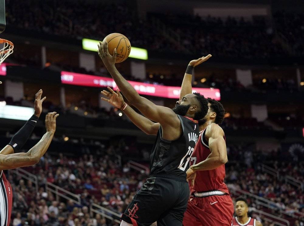 Russell Westbrook (0) of the Houston Rockets passes the ball during the game against the Portland Trail Blazers at the Toyota Center in Houston, Texas on Monday. — AFP