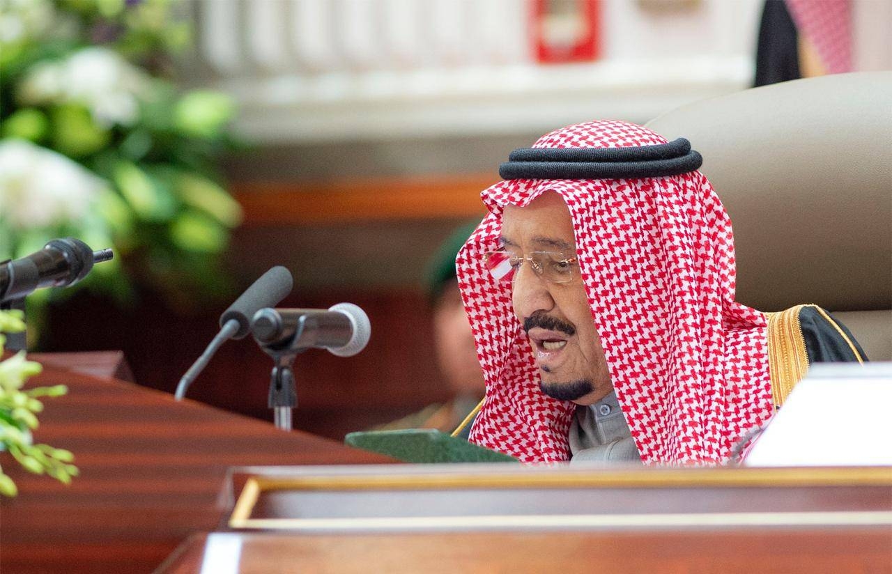 Custodian of the Two Holy Mosques King Salman, Crown Prince Muhammad Bin Salman, deputy premier and minister of defense, Shoura President Sheikh Abdullah Al-Asheikh prior to the Inauguration of the 7th session of the Shoura Council in Riyadh on Wednesday.