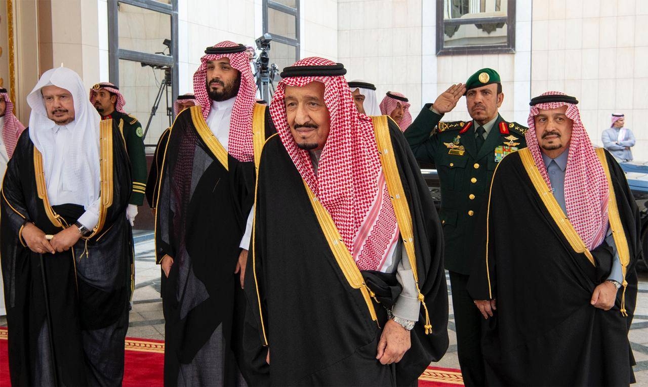 Custodian of the Two Holy Mosques King Salman, Crown Prince Muhammad Bin Salman, deputy premier and minister of defense, Shoura President Sheikh Abdullah Al-Asheikh prior to the Inauguration of the 7th session of the Shoura Council in Riyadh on Wednesday.