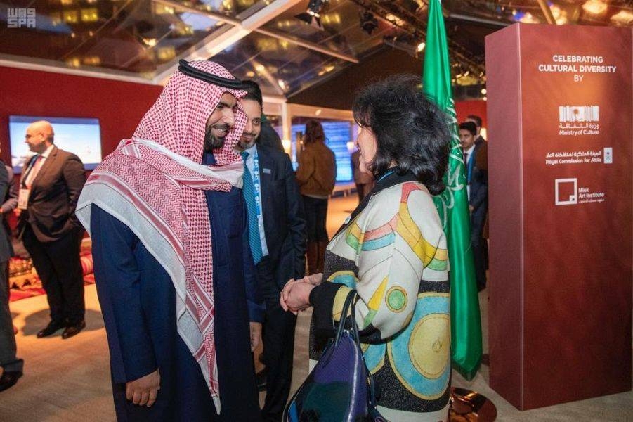 Prince Badr Bin Farhan welcoming guests at the Saudi cultural exhibition at the headquarters of UNESCO. — SPA