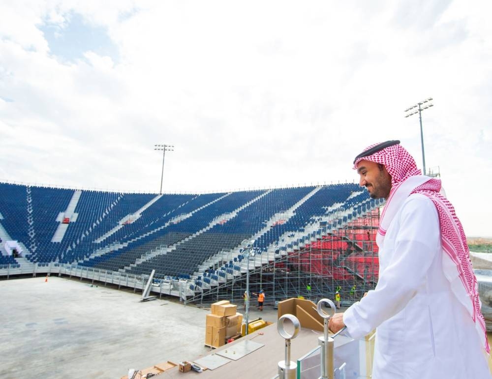 Prince Abdulaziz Bin Turki Al Faisal, chairman of the General Sports Authority (GSA) visiting the Diriyah Arena. — Courtesy photo