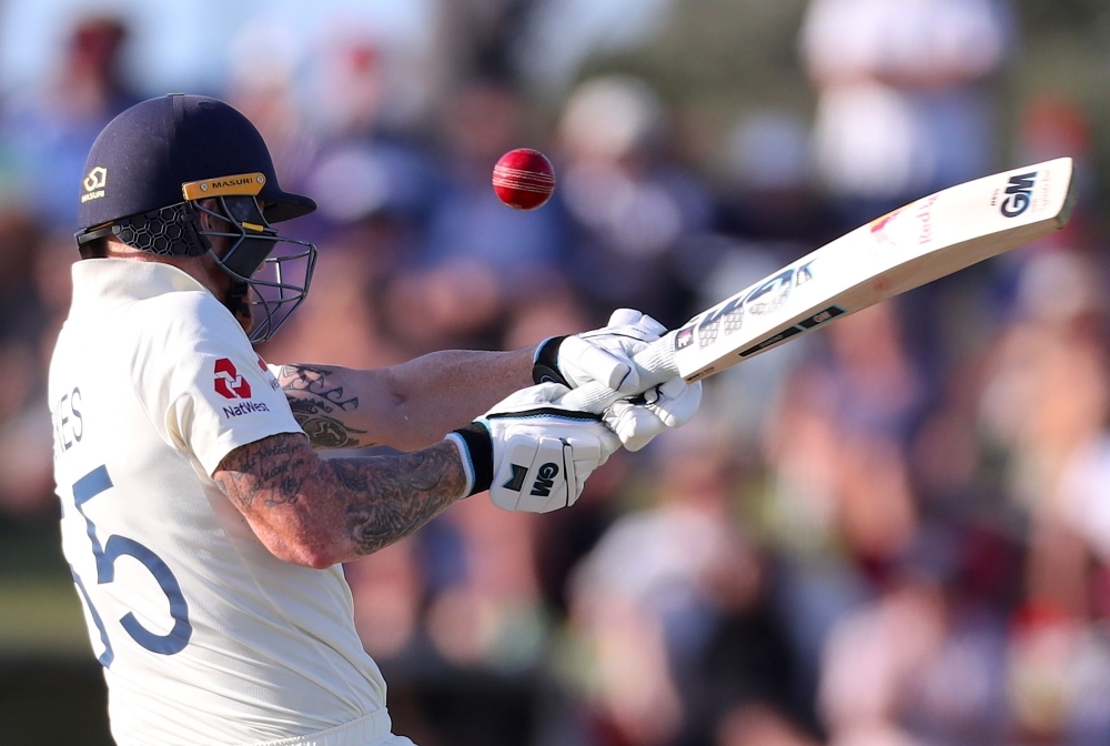 England's Ben Stokes hits a shot on day one of the first Test cricket match between England and New Zealand at Bay Oval in Mount Maunganui on Thursday. — AFP