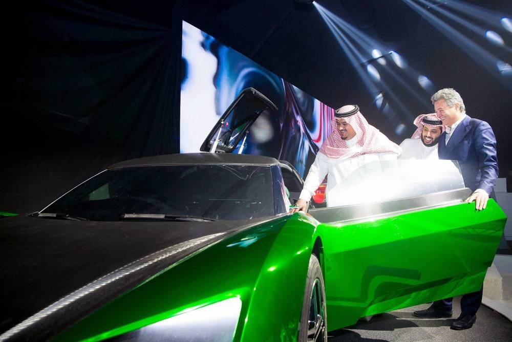 Turki Al-Sheikh, Chairman of the Board of Directors of the General Entertainment Authority (GEA) and President of Riyadh Season, unveils on Thursday a car of the future called “Car 2030” in the Riyadh Motor Show.