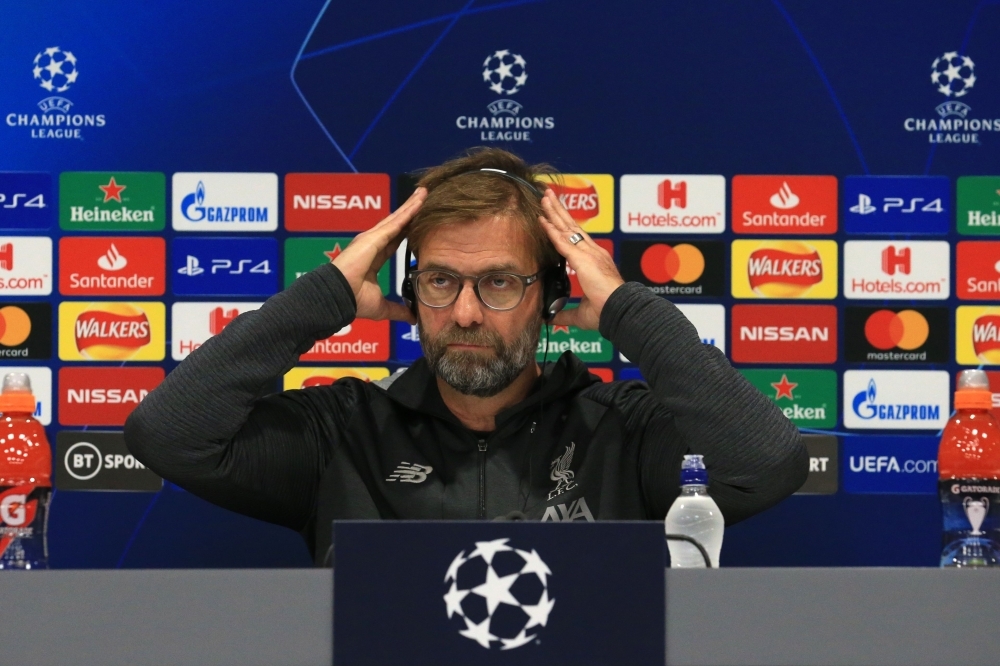 Liverpool's German manager Jurgen Klopp takes part in a press conference at Melwood in Liverpool, north west England on Tuesday, on the eve of their UEFA Champions League Group E football match against Napoli. — AFP