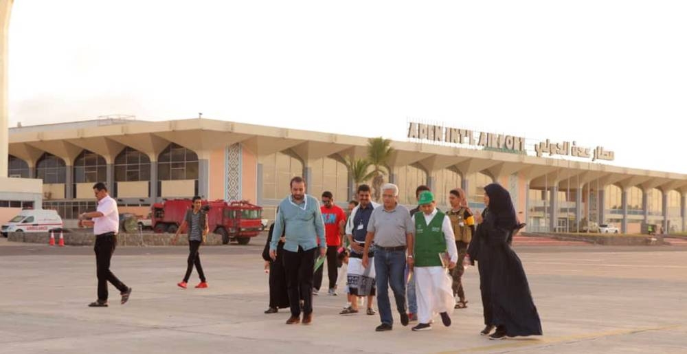 Officials of the Saudi Development and Reconstruction for Yemen (SDRPY) at Aden airport. — Courtesy photos 