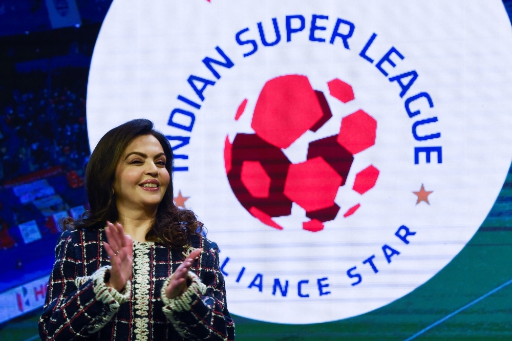 India's Football Sports Development Ltd chairperson Nita Ambani attends an event with English Premier League football club Manchester City and City Football Group (CFG) CEO Ferran Soriano (not pictured) in Mumbai on Thursday. Manchester City's parent company City Football Group announced that it had bought a majority stake in Mumbai City, expanding its global empire of teams. — AFP