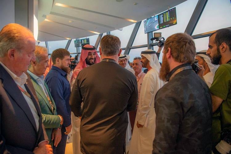 Crown Prince Muhammad Bin Salman, deputy premier and minister of defense, is seen Sheikh Mohammed Bin Zayed Al Nahyan, Crown Prince of Abu Dhabi, at the Formula 1 Etihad Airways Abu Dhabi Grand Prix 2019  at Yas Marina Circuit.