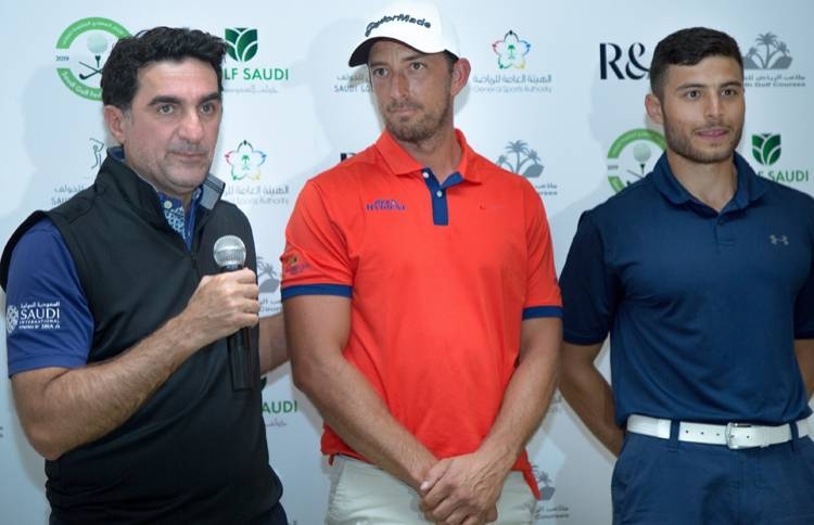 (Left to right) Yasir Al-Rumayyan, chairman of the Saudi Golf Federation, professional winner Jamie Elson and amateur winner Faisal Salhab. — Courtesy photo