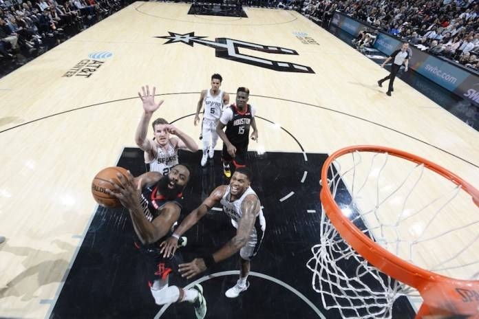 James Harden of the Houston Rockets shoots the ball against the San Antonio Spurs at the AT&T Centre in San Antonio, Texas, on Tuesday. — AFP