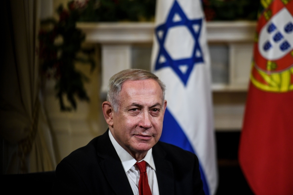 Israeli Prime Minister Benjamin Netanyahu attends a meeting with the Portuguese Prime Minister, not seen, at the Sao Bento Palace in Lisbon, Portugal, on Thursday. — AFP