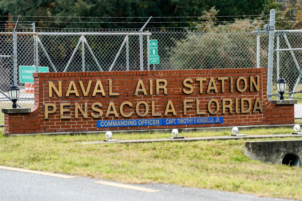 A general view of the atmosphere at the Pensacola Naval Air Station following a shooting on Dec.06, 2019 in Pensacola, Florida. (AFP)