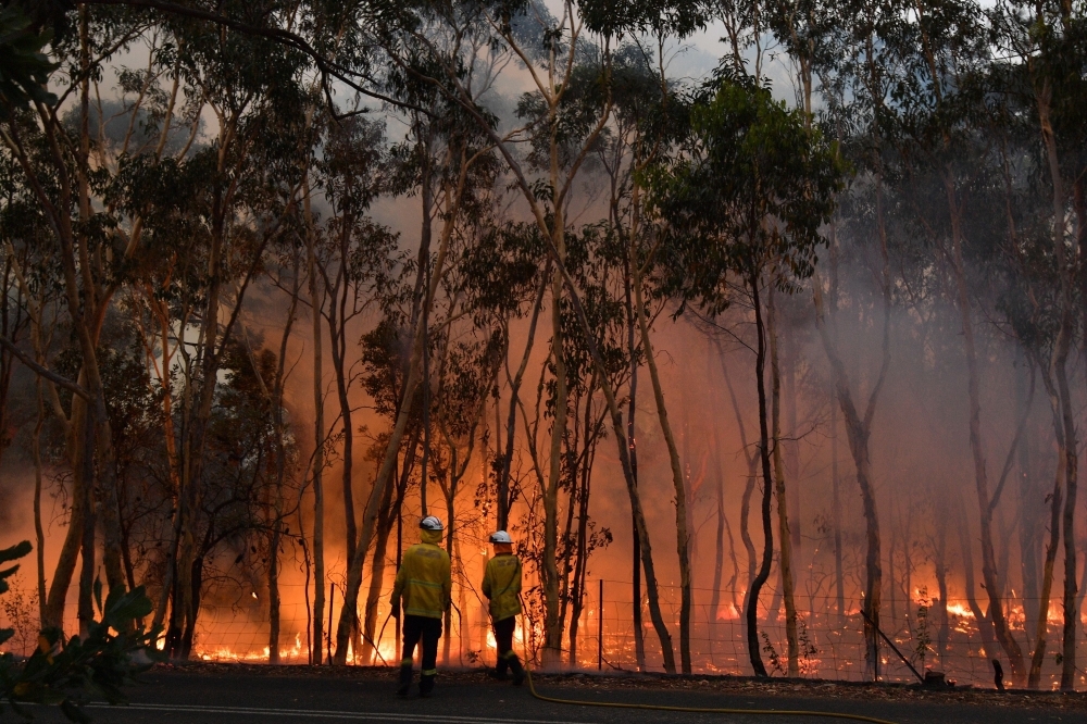 Firefighters conduct back burning measures to secure residential areas from encroaching bushfires at the Mangrove area in Central Coast, some 90-110 kilometers north of Sydney on Saturday. -AFP