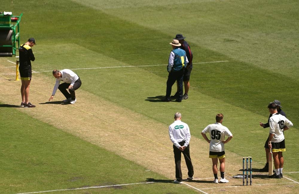Australia cricketer suffers head blow. Play was officially abandoned at 4 p.m. after meetings between the respective captains, coaches, curators and match officials.