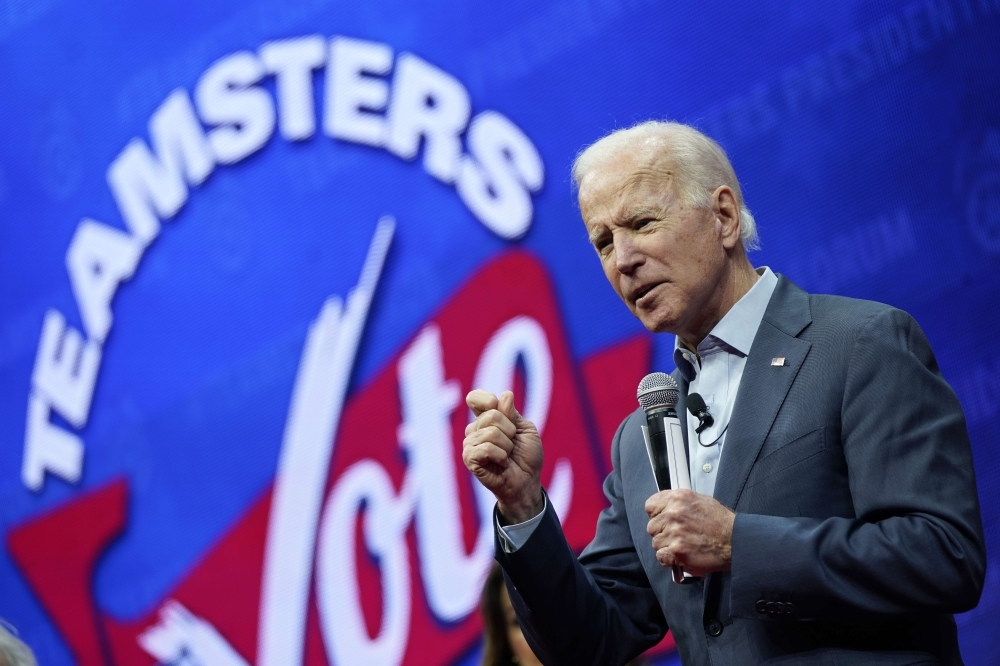  Democratic presidential candidate former U.S. Vice president Joe Biden speaks at the Teamsters Vote 2020 Presidential Candidate Forum Saturday in Cedar Rapids, Iowa. -AFP