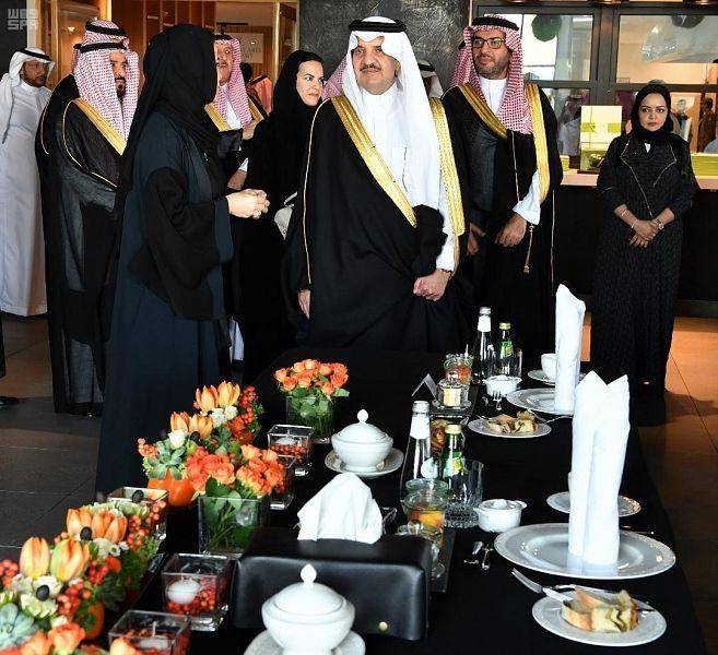 Emir of the Eastern Province Prince Saud Bin Naif being briefed on the salient features of the 'ZADK' Saudi Culinary Academy in Al-Khobar on Tuesday. — SPA