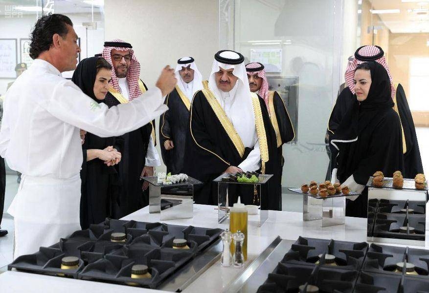 Emir of the Eastern Province Prince Saud Bin Naif being briefed on the salient features of the 'ZADK' Saudi Culinary Academy in Al-Khobar on Tuesday. — SPA