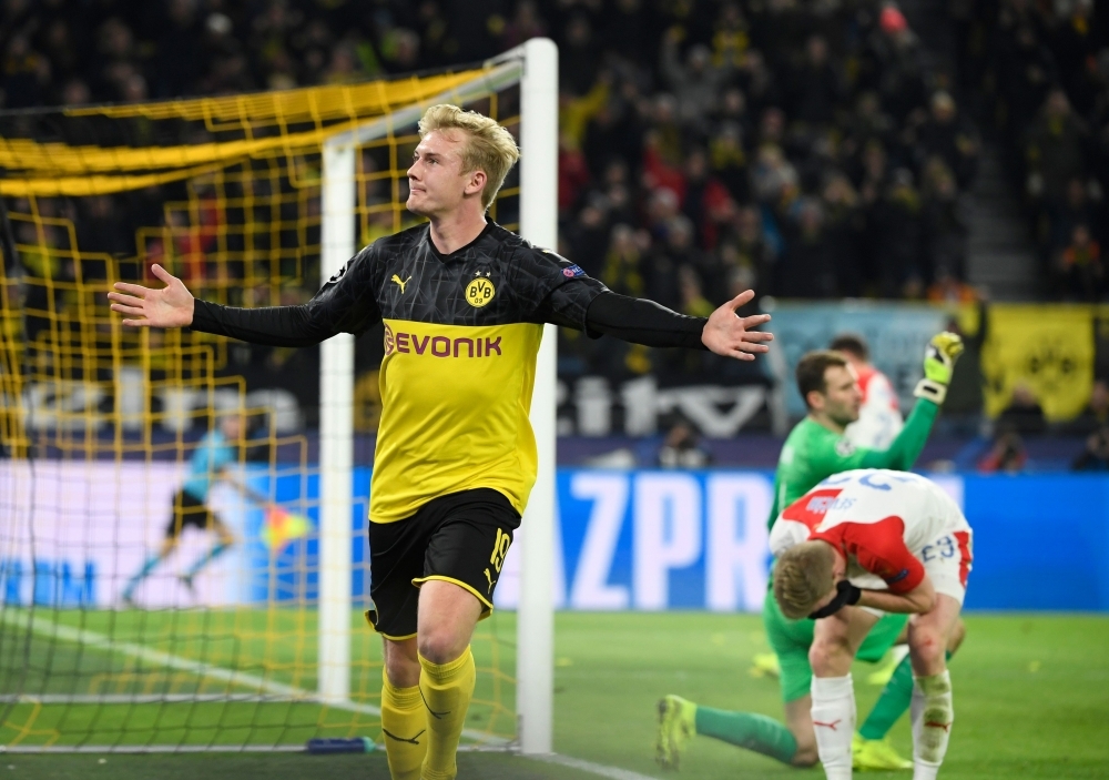 Slavia Prague's Bahrain forward Abdulla Yusuf Helal kicks the ball during the UEFA Champions League Group F football match between Borussia Dortmund and SK Slavia Prague in Dortmund, western Germany, on Tuesday. — AFP