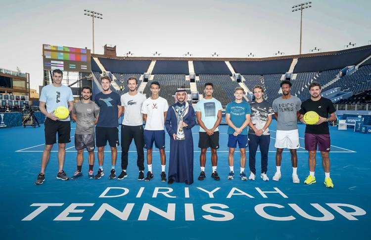 Prince Abdulaziz Bin Turki Al Faisal with all Diriyah Tennis Cup players.