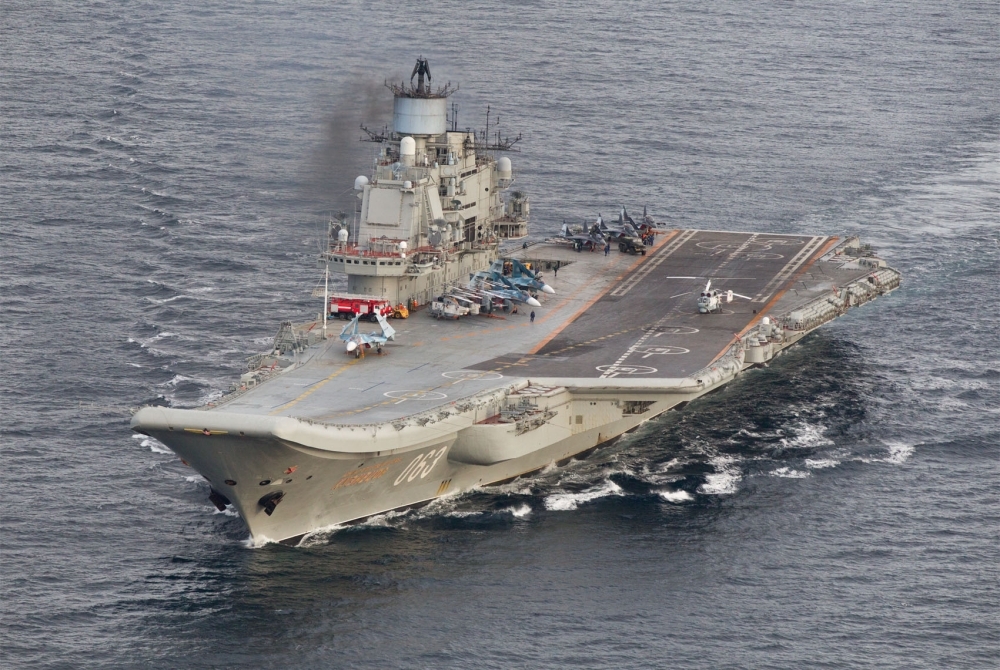 The Russian aircraft carrier Admiral Kuznetsov passes the Norwegian island of Andoya in the international waters on its way to the Mediterranean sea in this Oct. 17, 2016 file photo. — AFP
