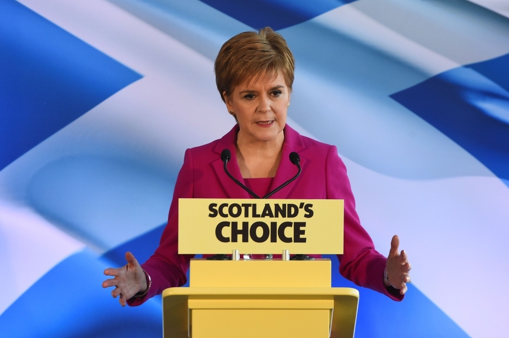 Scottish National Party (SNP) leader and Scotland's First Minister Nicola Sturgeon speaks in Edinburgh on Friday. — AFP
