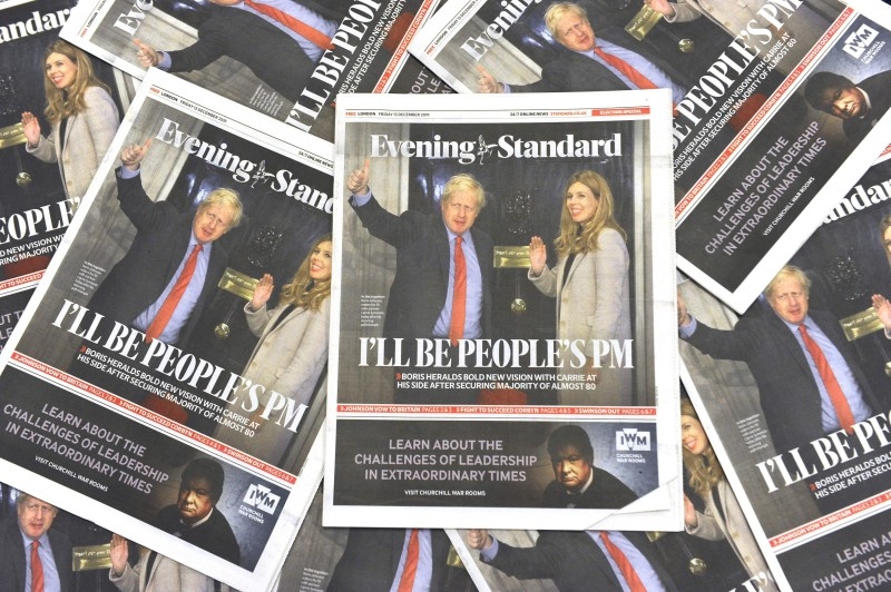 Britain's Prime Minister Boris Johnson delivers a speech outside 10 Downing Street in central London on Friday. -AFP
