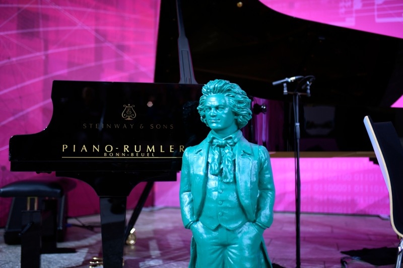 A piano player performs a part of the completion of Beethoven's 10th symphony made using artificial intelligence at the Telekom headquarters in Bonn, western Germany, on Friday. Telekom supports an experiment to complete the composer's 10th symphony using artificial intelligence and a team of international experts from science and music. A string quartet and a pianist perform two minutes of the AI composition live. — AFP