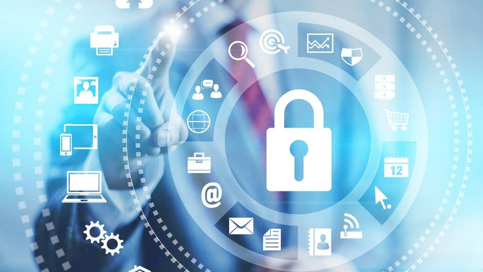 Internet security online business concept pointing security services