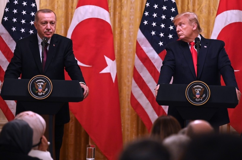 US President Donald Trump and Turkey's President Recep Tayyip Erdogan, left, take part in a joint press conference in the East Room of the White House in Washington in this Nov. 13, 2019 file photo. — AFP