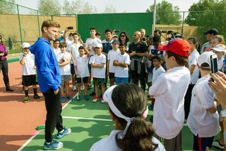David Goffin visits a coaching clinic in Riyadh.