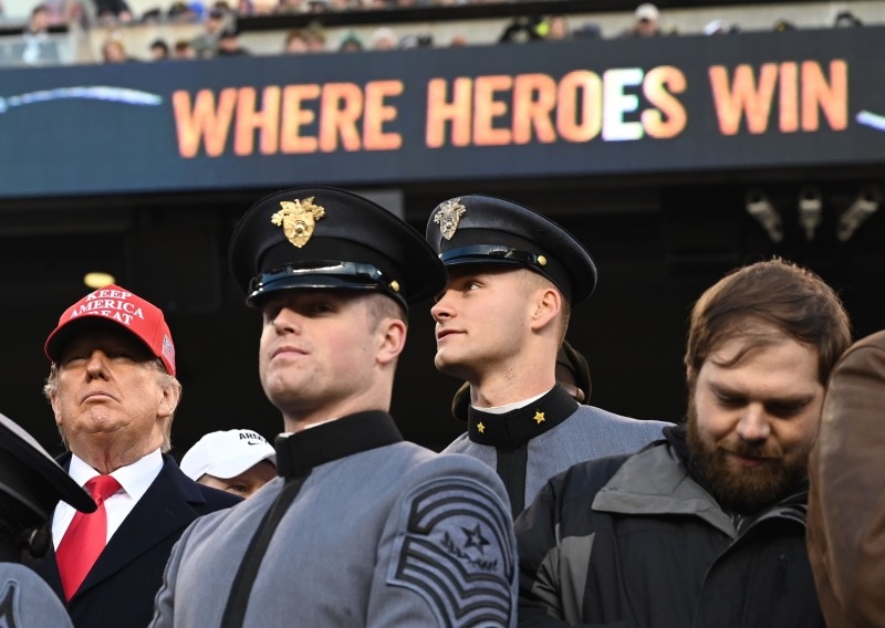 US President Donald Trump joins West Point cadets during the the Army vs. Navy American Football game in Philadelphia in this Dec. 14, 2019 file photo. — AFP