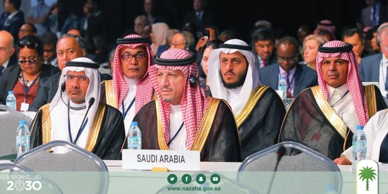 Mazen Al-Kahmous, president of the Control and Anti-Corruption Commission, addressing the Conference of the States Parties to the United Nations Convention against Corruption in Abu Dhabi on Monday.