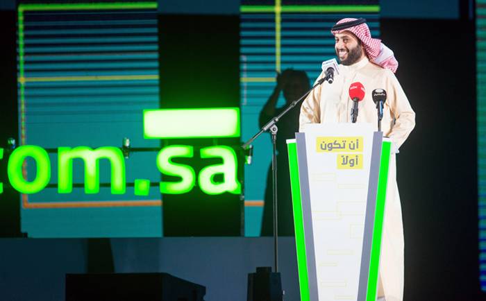 Advisor Turki Al-Sheikh, chairman of the General Entertainment Authority, at the launch of new identity for ‘Okaz’ daily at Abu Bakr Salem Theater in Riyadh Boulevard on Monday. — Okaz/SG photo by Sami Bugis